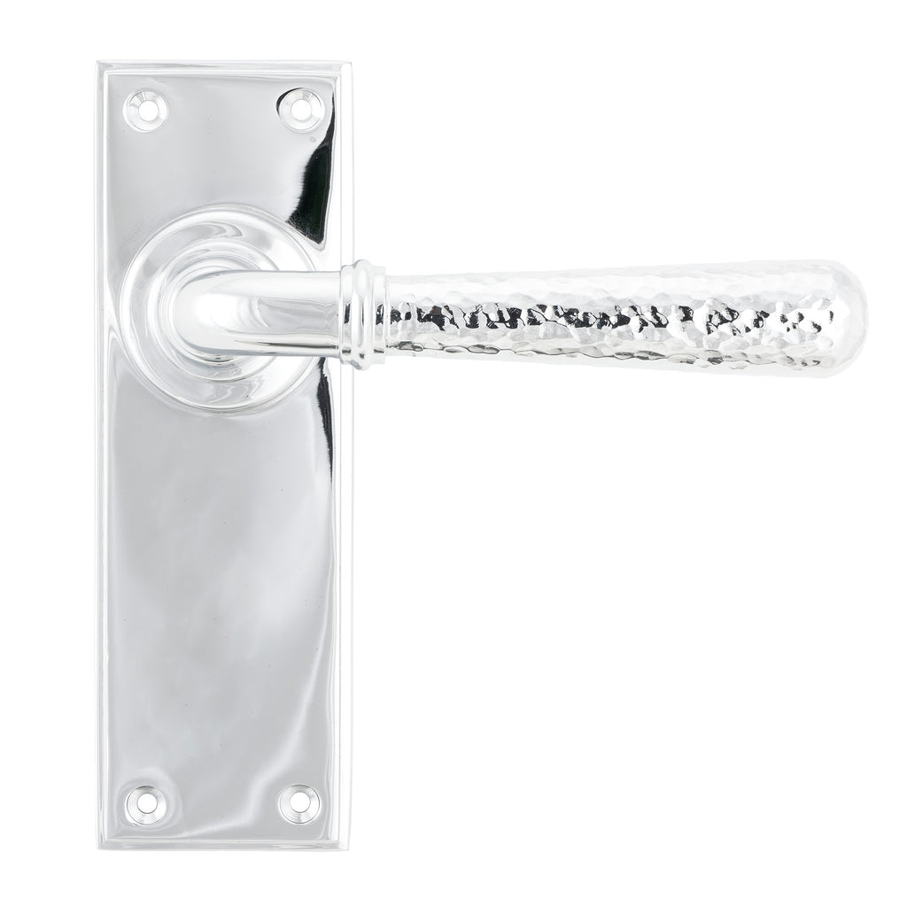 White background image of From The Anvil's Polished Chrome Hammered Newbury Lever Latch Set | From The Anvil