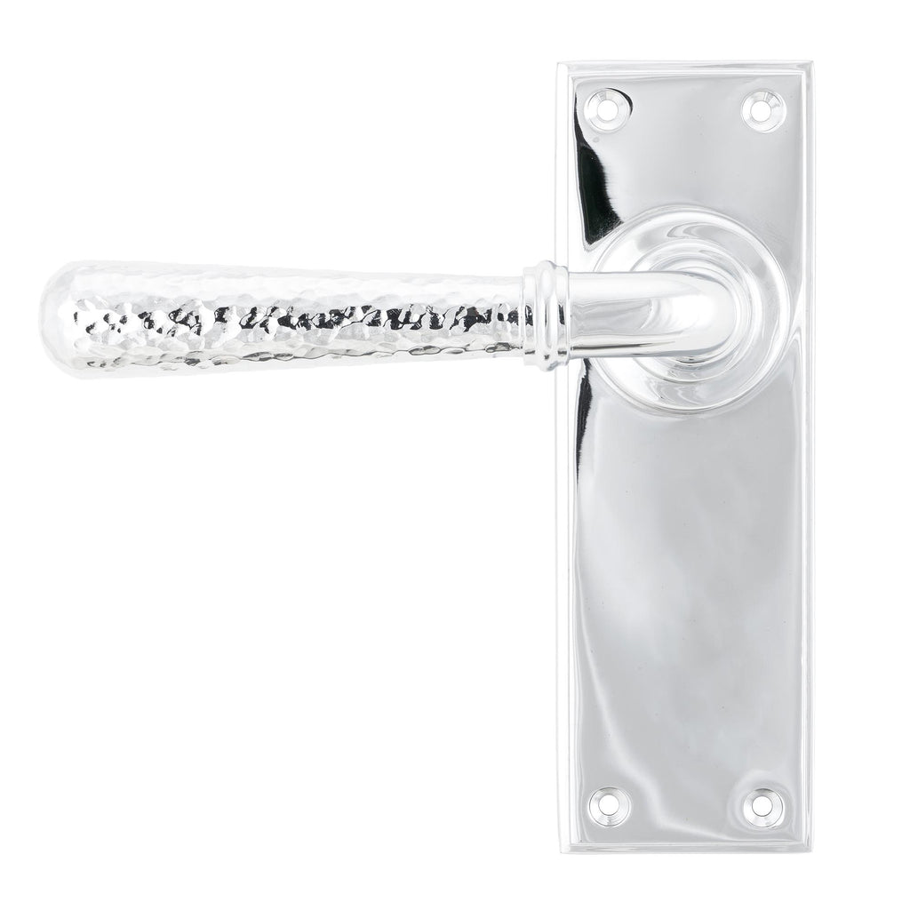 White background image of From The Anvil's Polished Chrome Hammered Newbury Lever Latch Set | From The Anvil