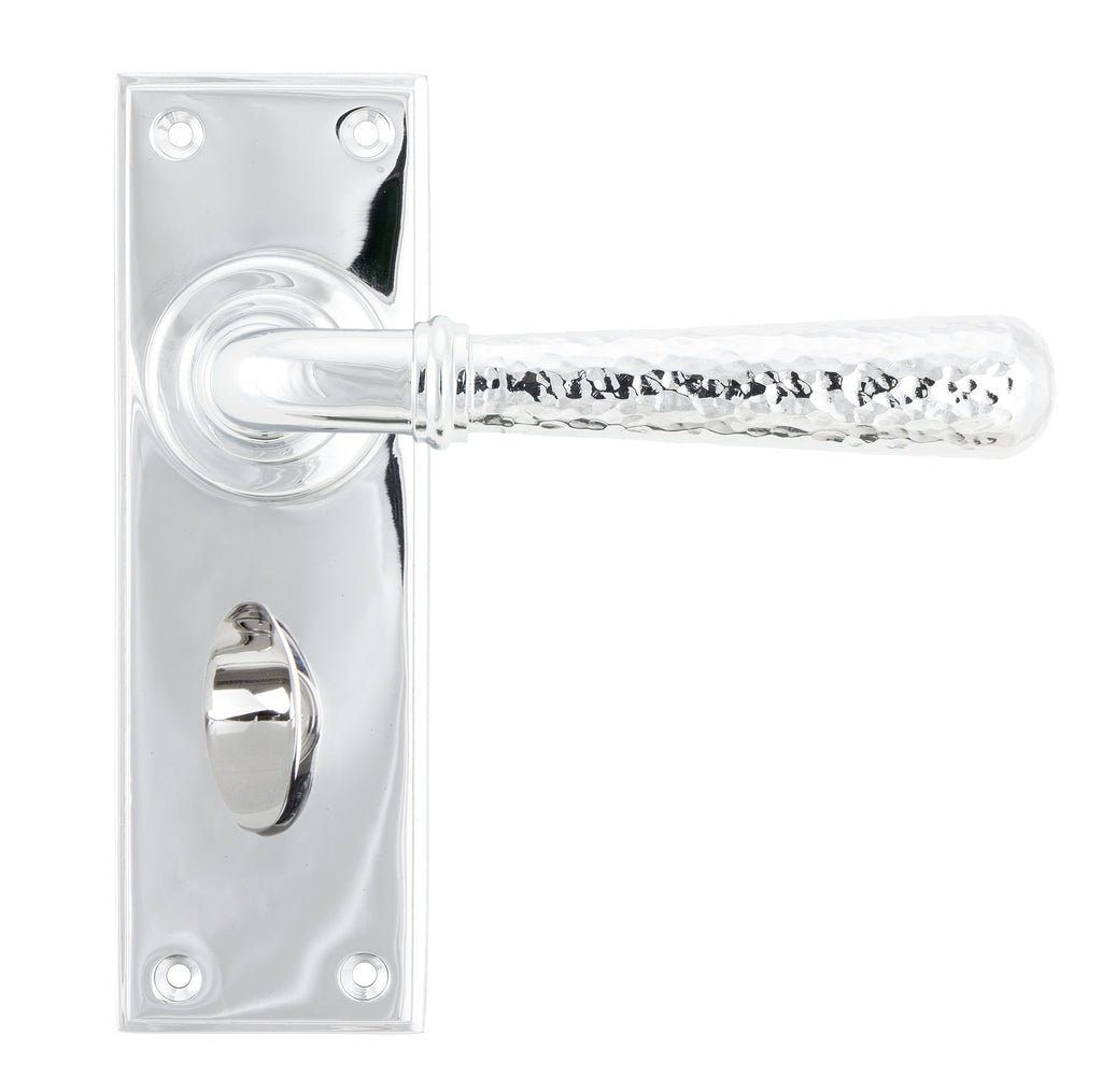 White background image of From The Anvil's Polished Chrome Hammered Newbury Lever Bathroom Set | From The Anvil