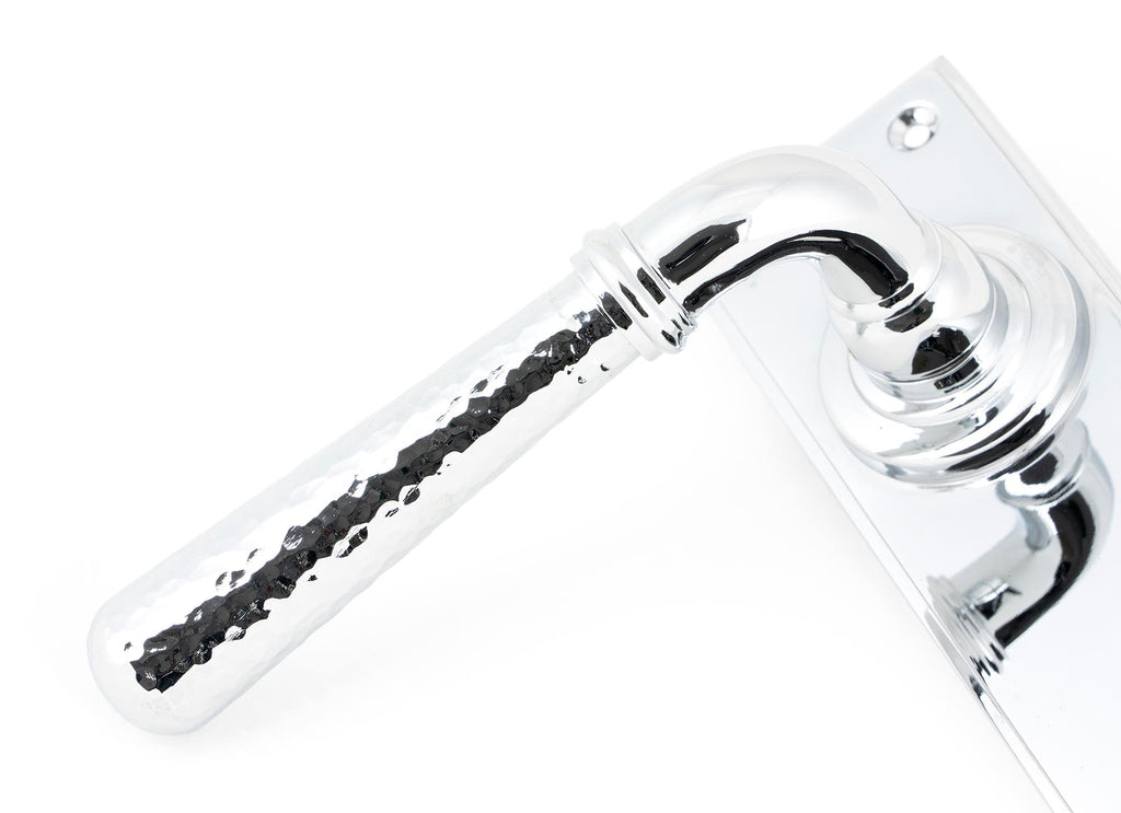 White background image of From The Anvil's Polished Chrome Hammered Newbury Lever Euro Lock Set | From The Anvil