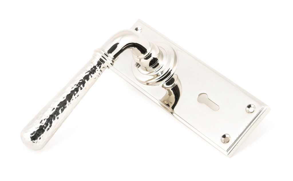 White background image of From The Anvil's Polished Nickel Hammered Newbury Lever Lock Set | From The Anvil