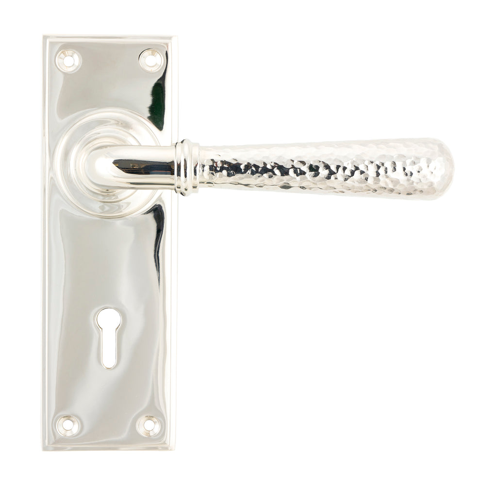 White background image of From The Anvil's Polished Nickel Hammered Newbury Lever Lock Set | From The Anvil