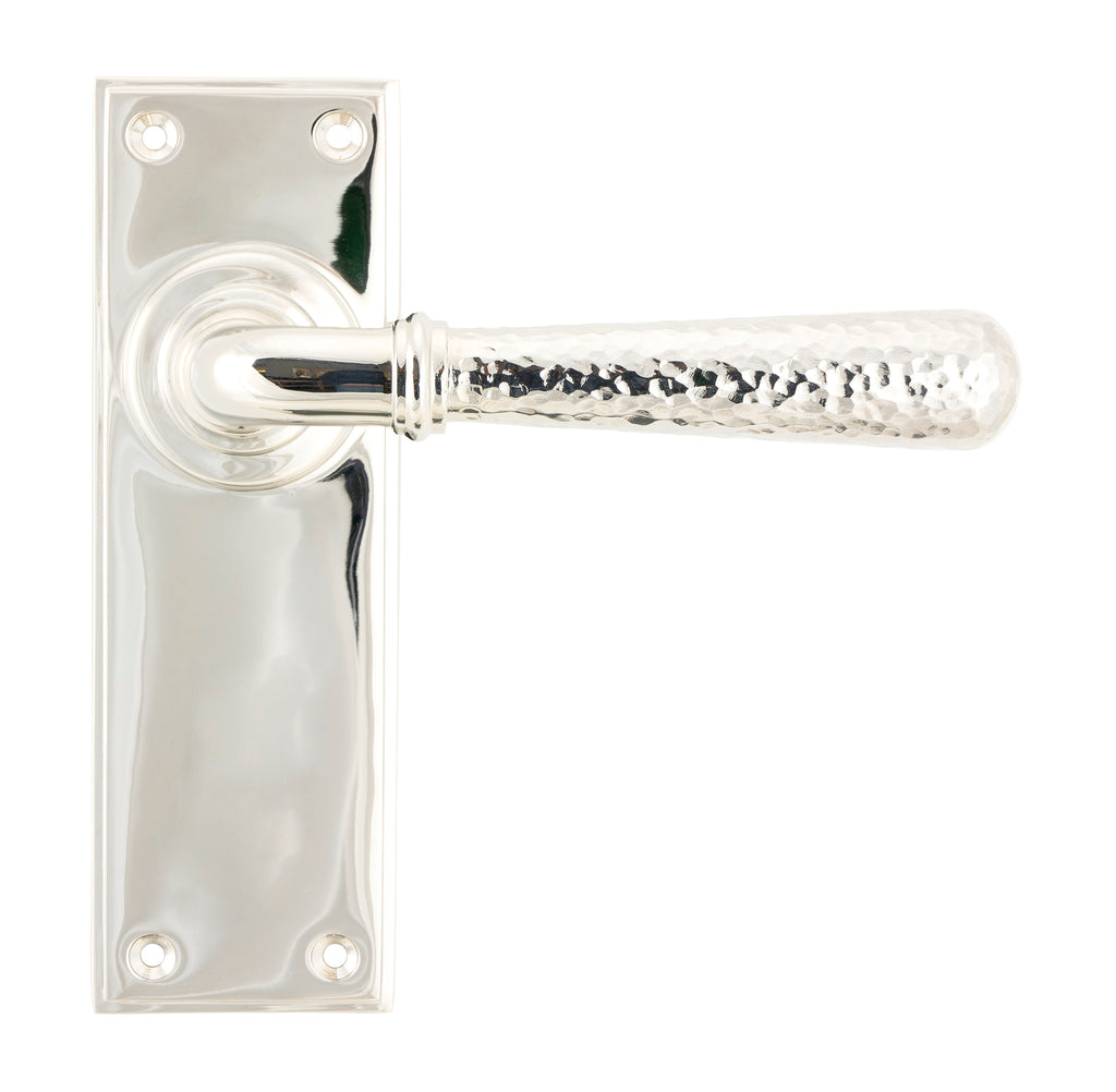 From The Anvil's Polished Nickel Hammered Newbury Lever Latch Set