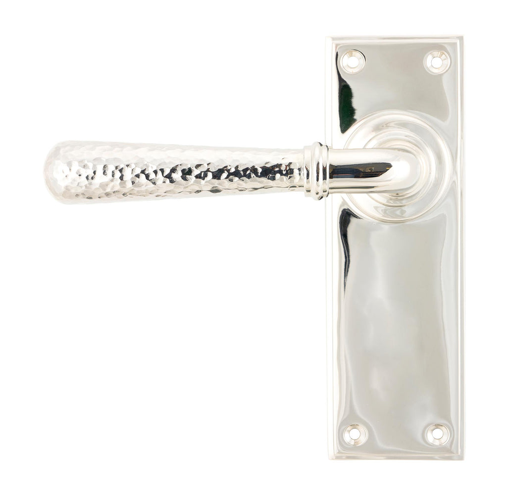White background image of From The Anvil's Polished Nickel Hammered Newbury Lever Latch Set | From The Anvil
