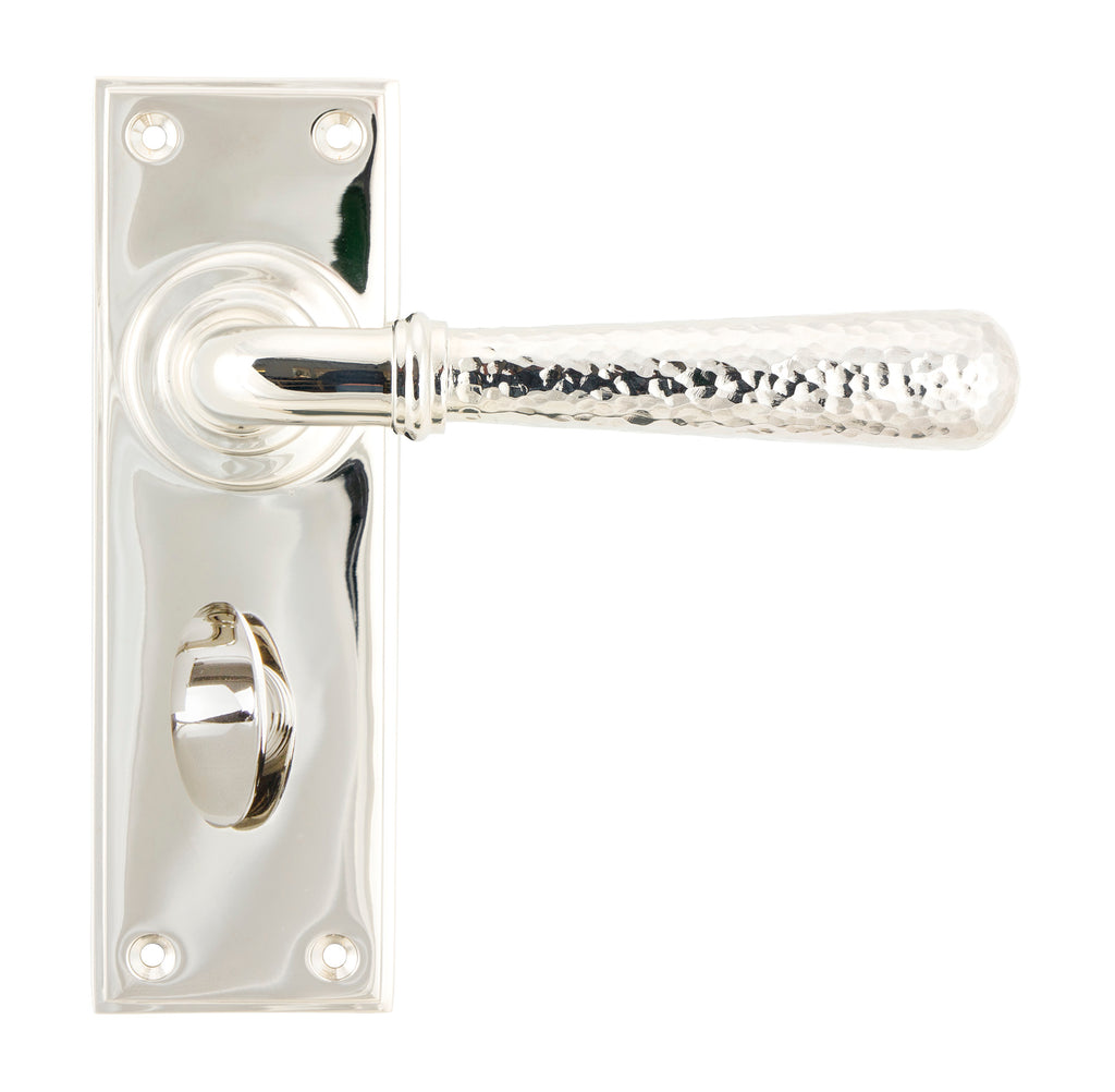 White background image of From The Anvil's Polished Nickel Hammered Newbury Lever Bathroom Set | From The Anvil