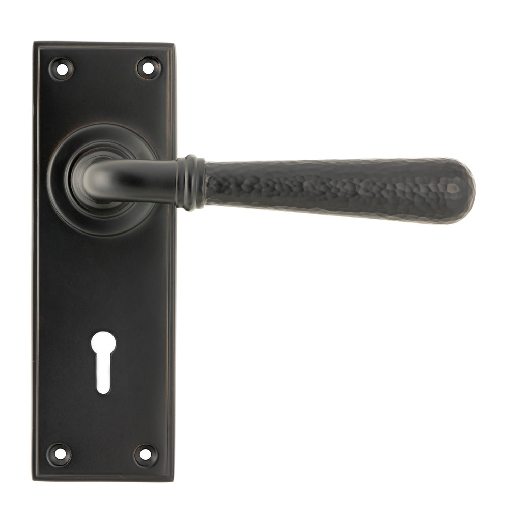 From The Anvil's Aged Bronze Hammered Newbury Lever Lock Set