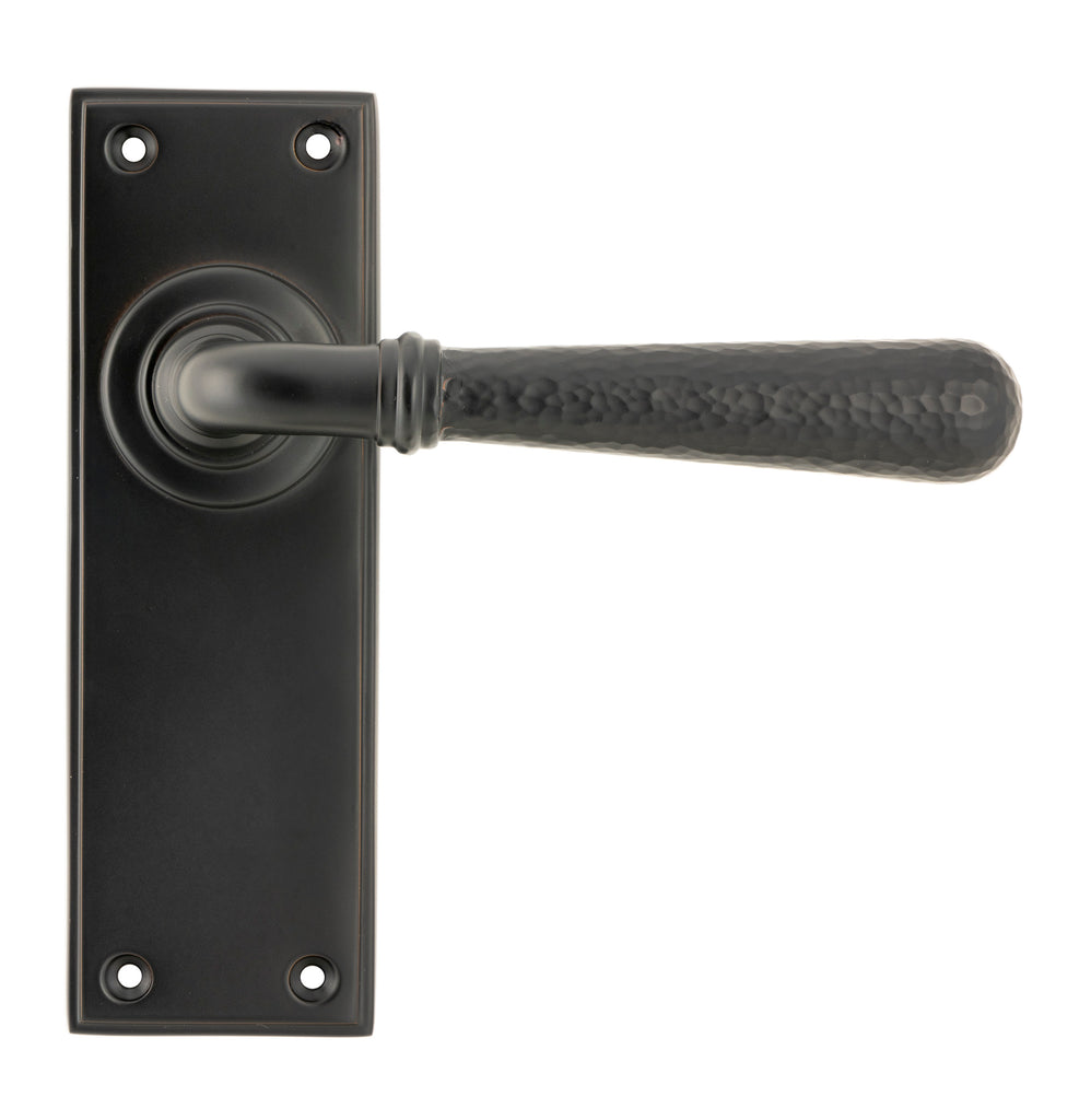 White background image of From The Anvil's Aged Bronze Hammered Newbury Lever Latch Set | From The Anvil