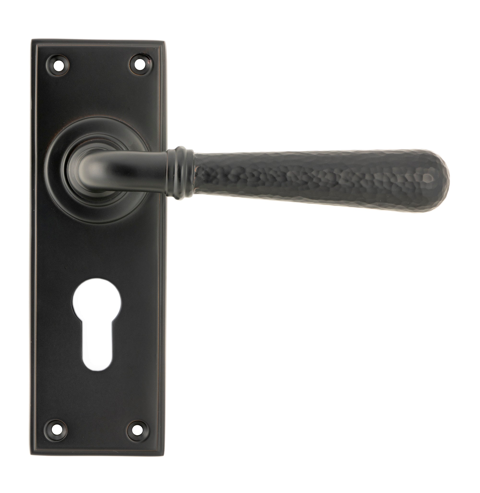 From The Anvil's Aged Bronze Hammered Newbury Lever Euro Lock Set
