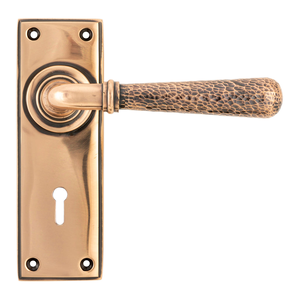 White background image of From The Anvil's Polished Bronze Hammered Newbury Lever Lock Set | From The Anvil