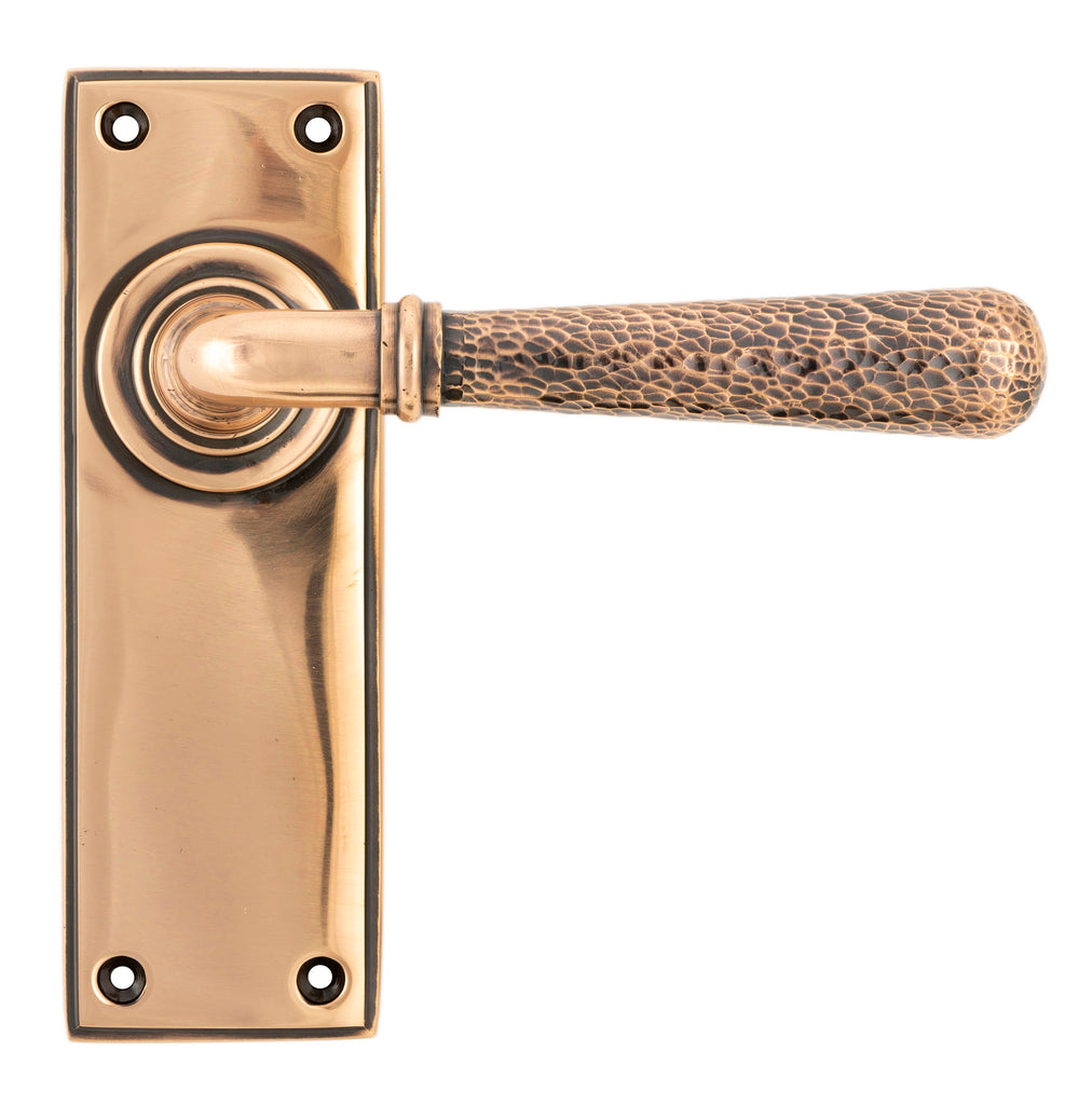 White background image of From The Anvil's Polished Bronze Hammered Newbury Lever Latch Set | From The Anvil