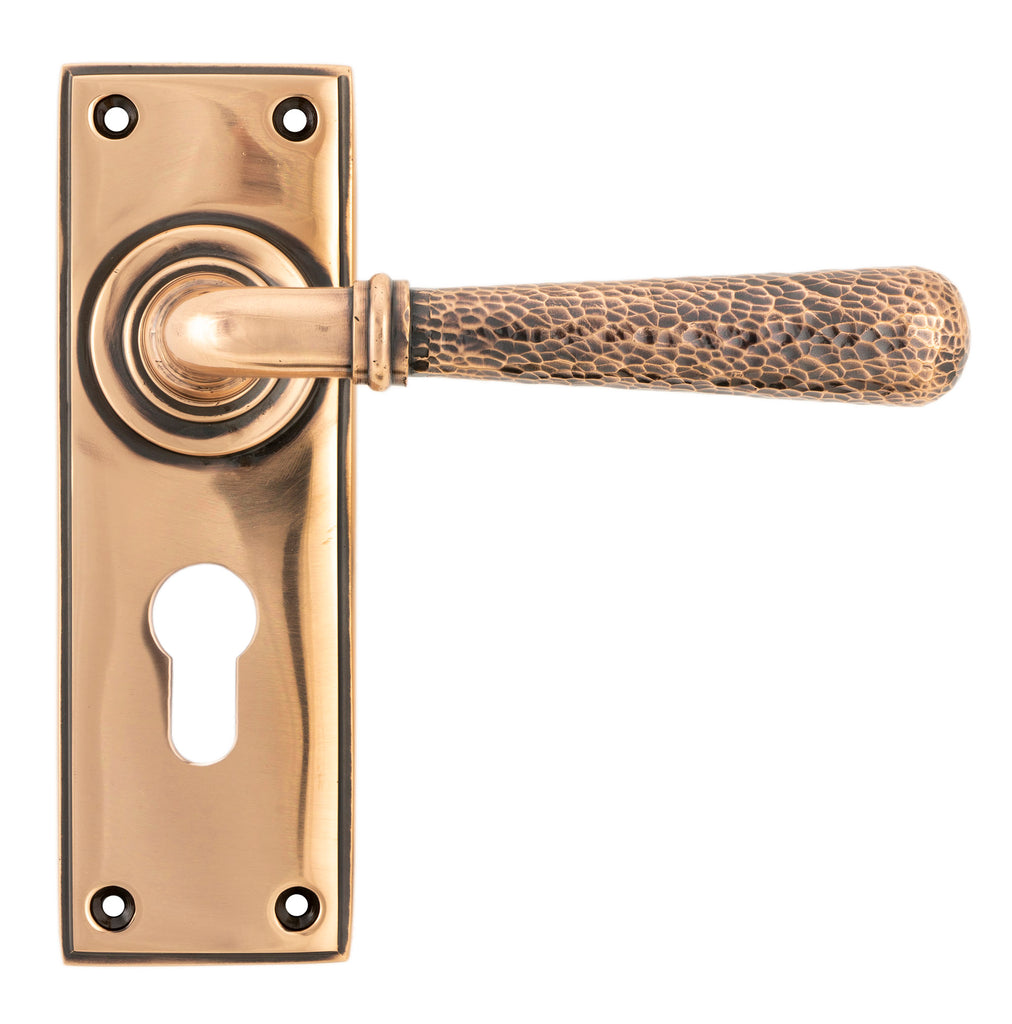 White background image of From The Anvil's Polished Bronze Hammered Newbury Lever Euro Lock Set | From The Anvil