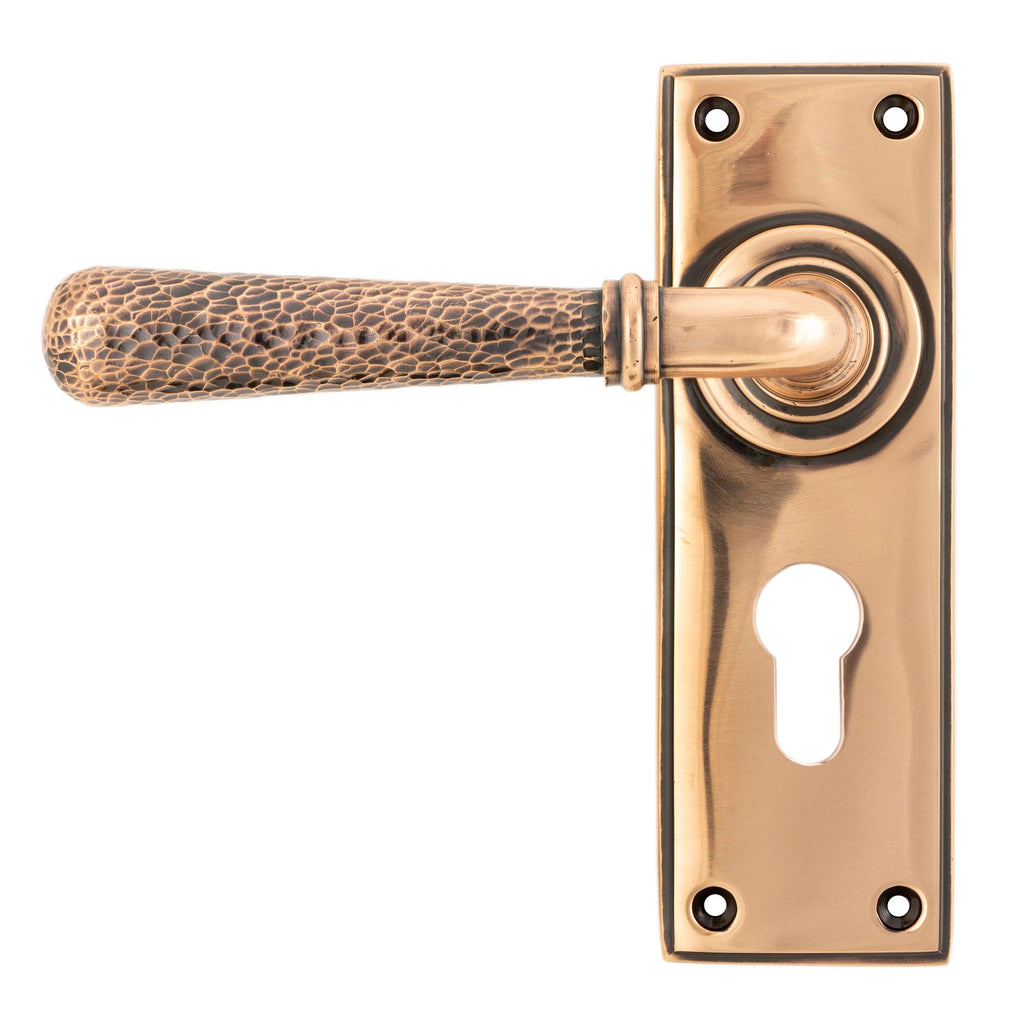 White background image of From The Anvil's Polished Bronze Hammered Newbury Lever Euro Lock Set | From The Anvil