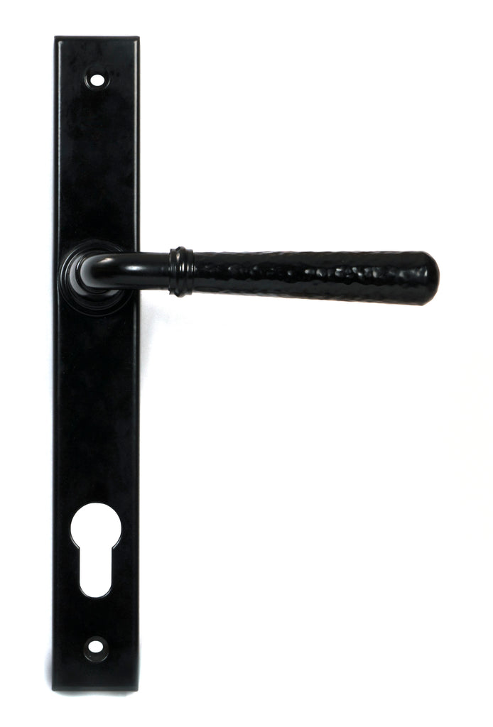 White background image of From The Anvil's Black Hammered Newbury Slimline Espag. Lock Set | From The Anvil