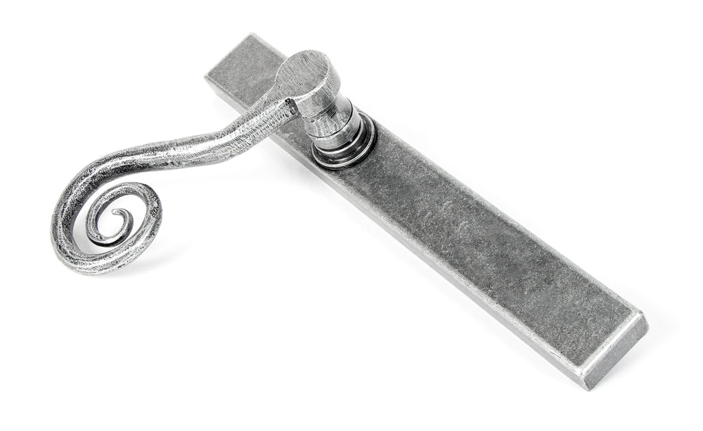 White background image of From The Anvil's Pewter Patina Monkeytail Slimline Lever Espag. Latch Set | From The Anvil