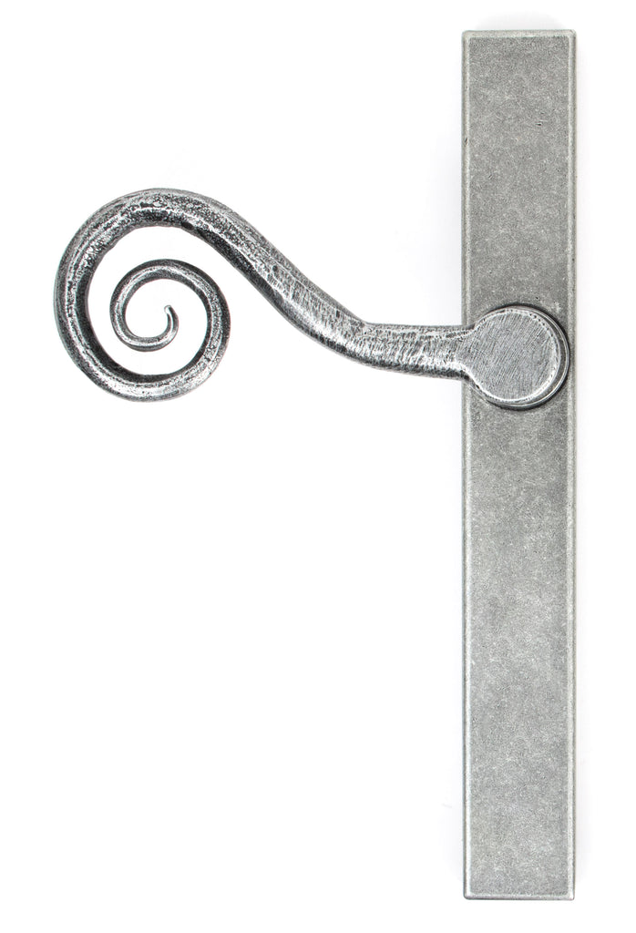 White background image of From The Anvil's Pewter Patina Monkeytail Slimline Lever Espag. Latch Set | From The Anvil