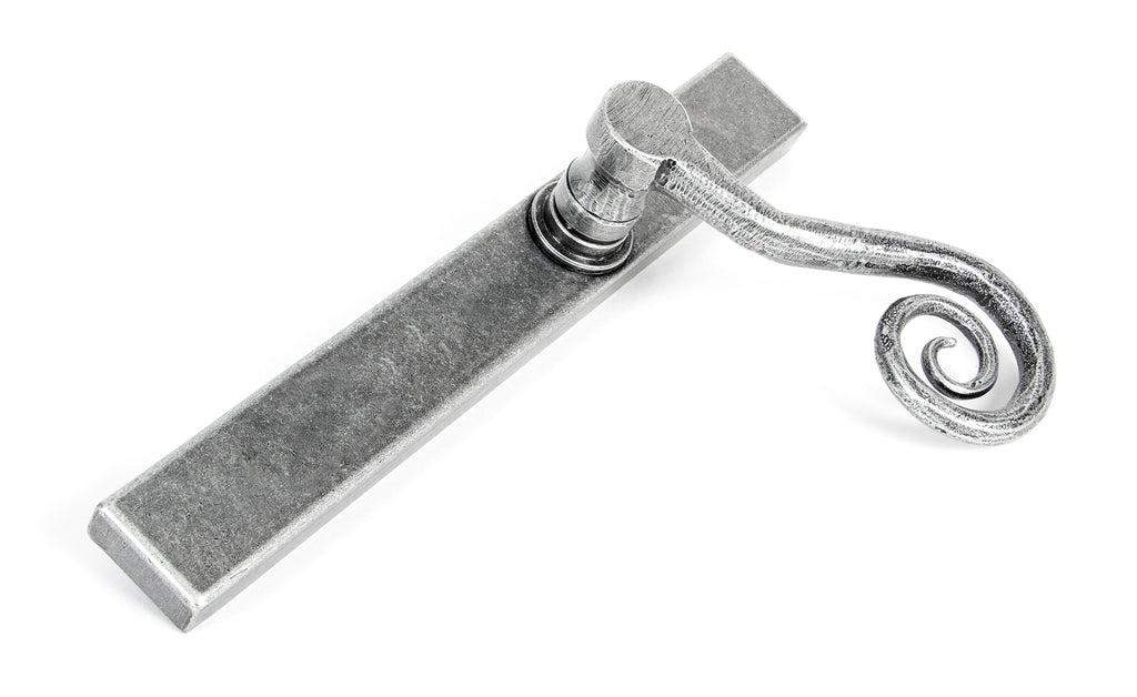 White background image of From The Anvil's Pewter Patina Monkeytail Slimline Lever Espag. Latch Set | From The Anvil