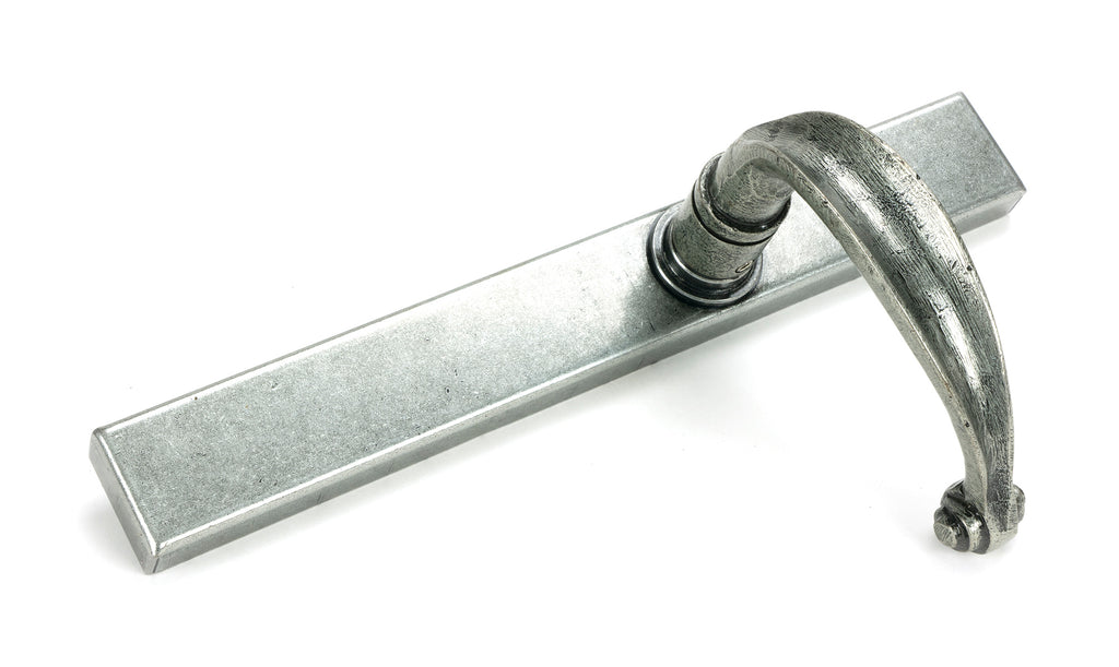 White background image of From The Anvil's Pewter Patina Cottage Slimline Lever Espag. Latch Set | From The Anvil