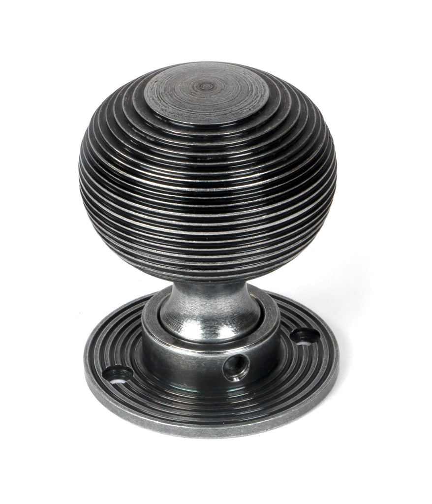 White background image of From The Anvil's Pewter Patina Heavy Beehive Mortice/Rim Knob Set | From The Anvil