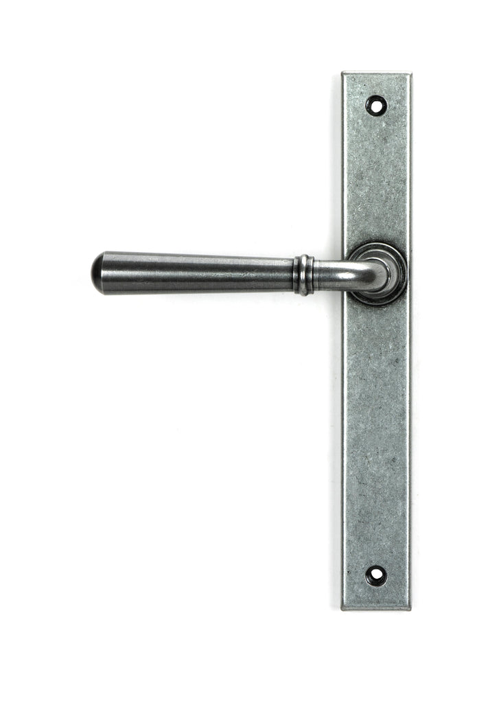 White background image of From The Anvil's Pewter Patina Newbury Slimline Lever Espag. Lock Set | From The Anvil