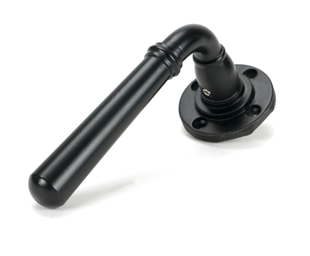 White background image of From The Anvil's Matt Black Newbury Lever on Rose Set (Sprung) | From The Anvil