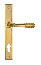 From The Anvil's Polished Brass Reeded Slimline Lever Espag. Lock Set