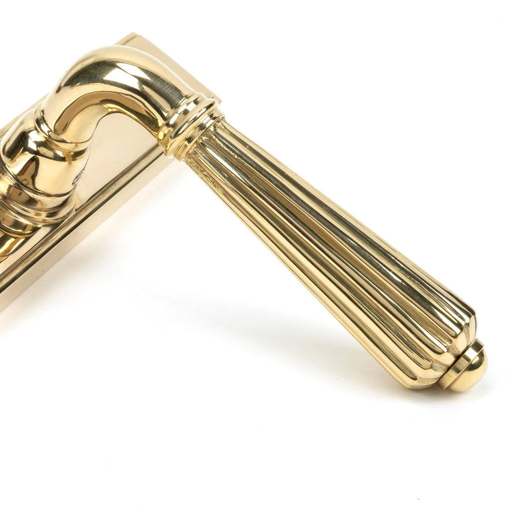 White background image of From The Anvil's Polished Brass Hinton Slimline Lever Espag. Lock Set | From The Anvil
