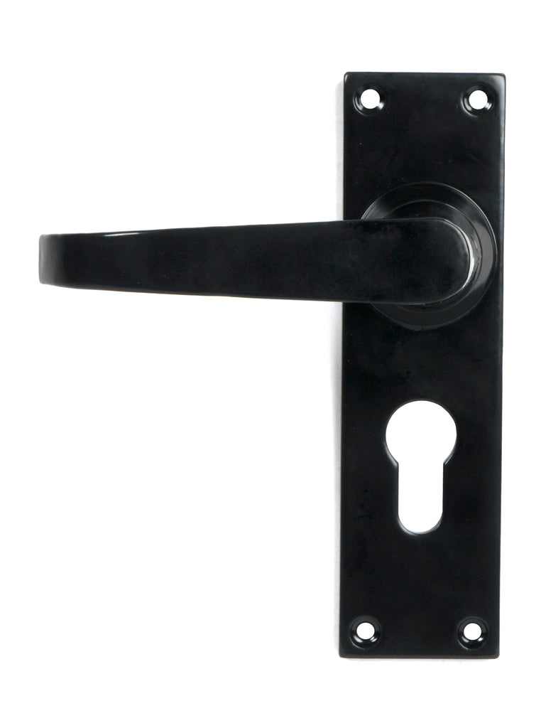 White background image of From The Anvil's Black Deluxe Lever Euro Lock Set | From The Anvil