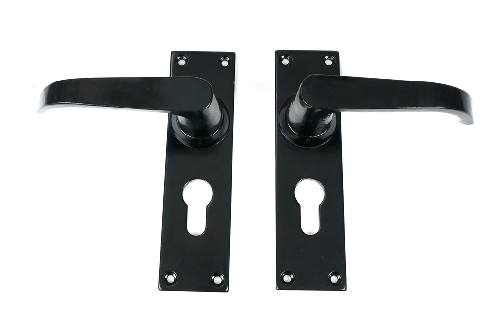 White background image of From The Anvil's Black Deluxe Lever Euro Lock Set | From The Anvil