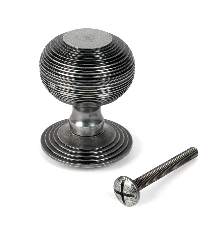 White background image of From The Anvil's Pewter Patina Beehive Centre Door Knob | From The Anvil