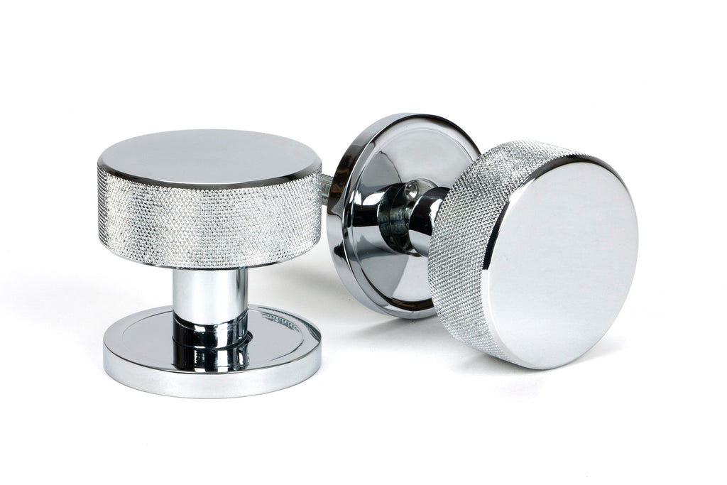 White background image of From The Anvil's Polished Chrome Brompton Mortice/Rim Knob Set | From The Anvil