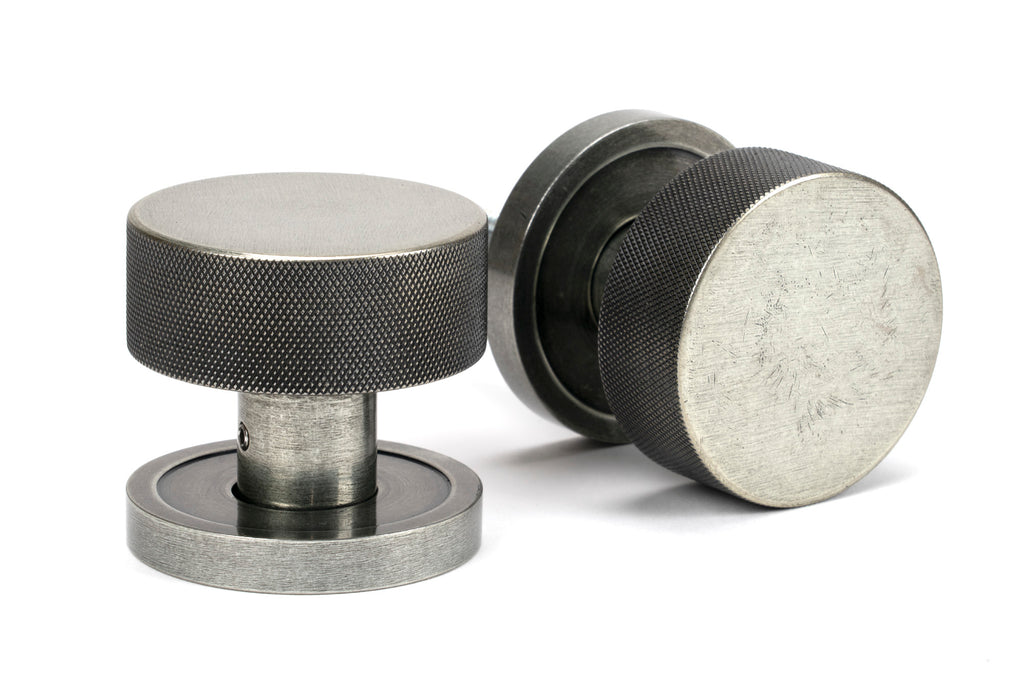 White background image of From The Anvil's Pewter Brompton Mortice/Rim Knob Set | From The Anvil