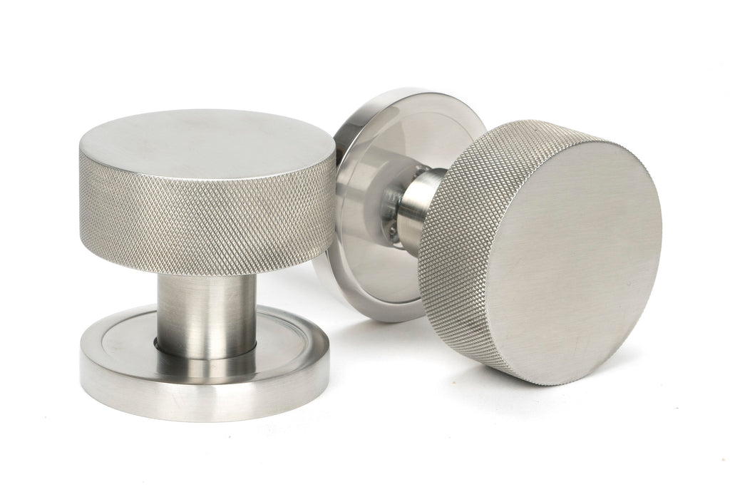 White background image of From The Anvil's Satin Marine Stainless Steel Brompton Mortice/Rim Knob Set | From The Anvil