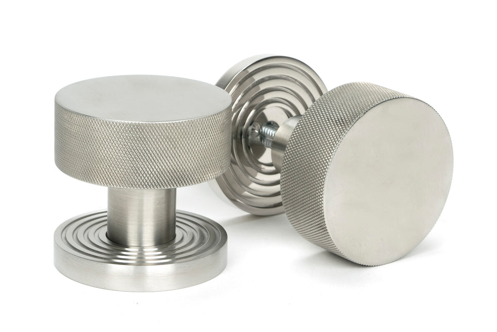 White background image of From The Anvil's Satin Marine Stainless Steel Brompton Mortice/Rim Knob Set | From The Anvil