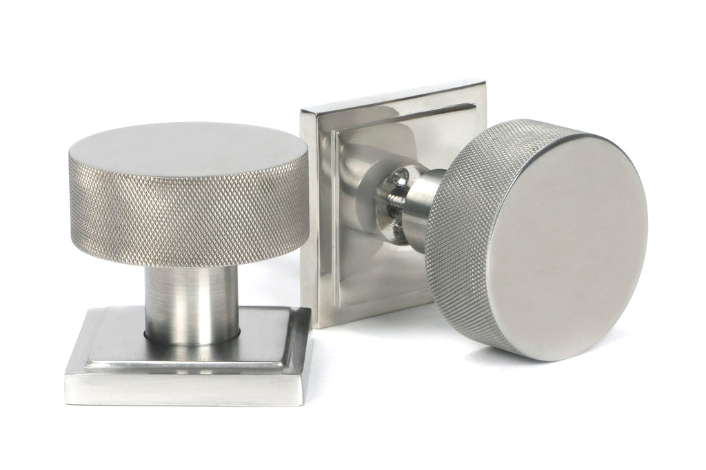 White background image of From The Anvil's Satin Marine Stainless Steel Brompton Mortice/Rim Knob Set | From The Anvil