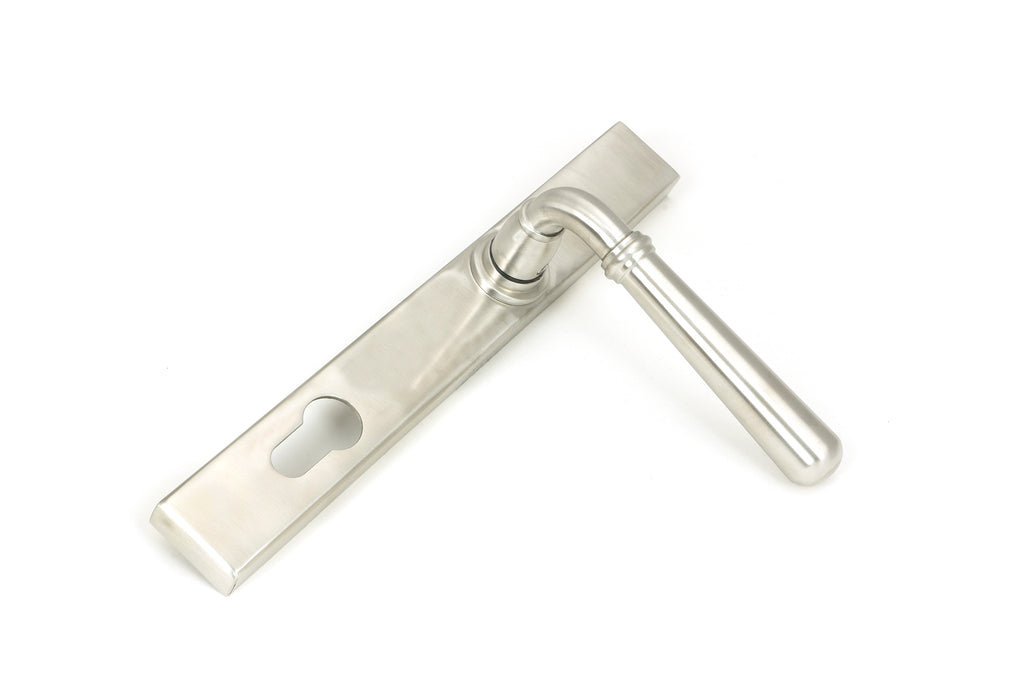 White background image of From The Anvil's Satin Marine SS (316) Newbury Slimline Lever Espag. Lock Set | From The Anvil