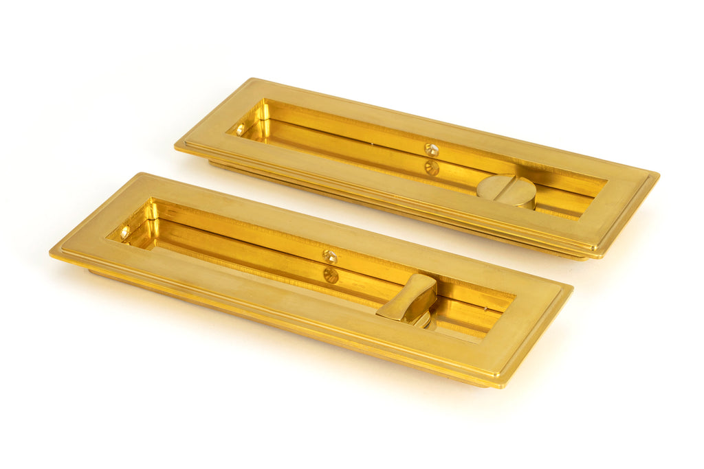 White background image of From The Anvil's Polished Brass Art Deco Rectangular Pull - Privacy Set | From The Anvil