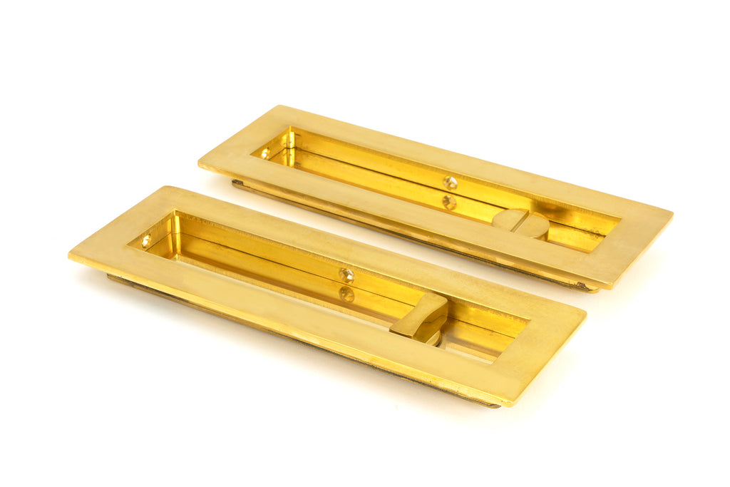 White background image of From The Anvil's Polished Brass Plain Rectangular Pull - Privacy Set | From The Anvil