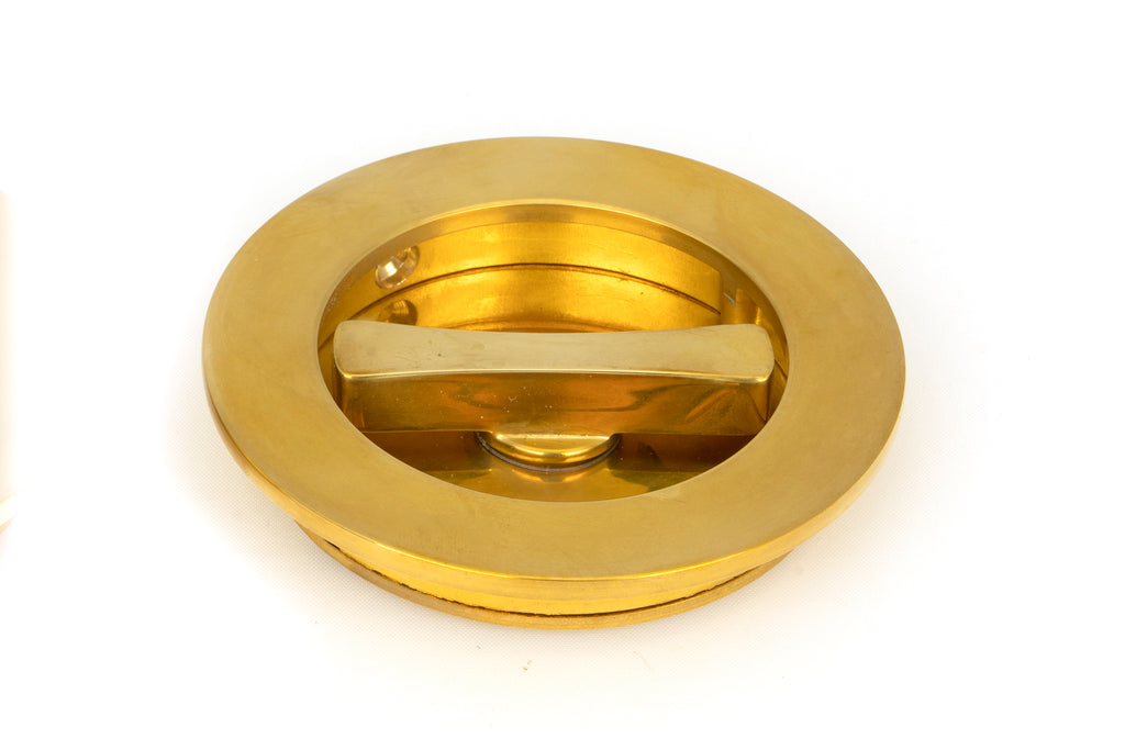 White background image of From The Anvil's Polished Brass Plain Round Pull - Privacy Set | From The Anvil