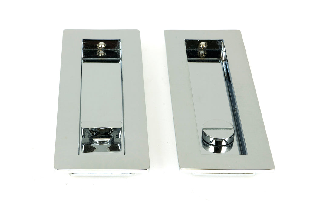 White background image of From The Anvil's Polished Chrome Plain Rectangular Pull - Privacy Set | From The Anvil