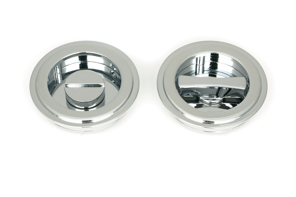 White background image of From The Anvil's Polished Chrome Art Deco Round Pull - Privacy Set | From The Anvil