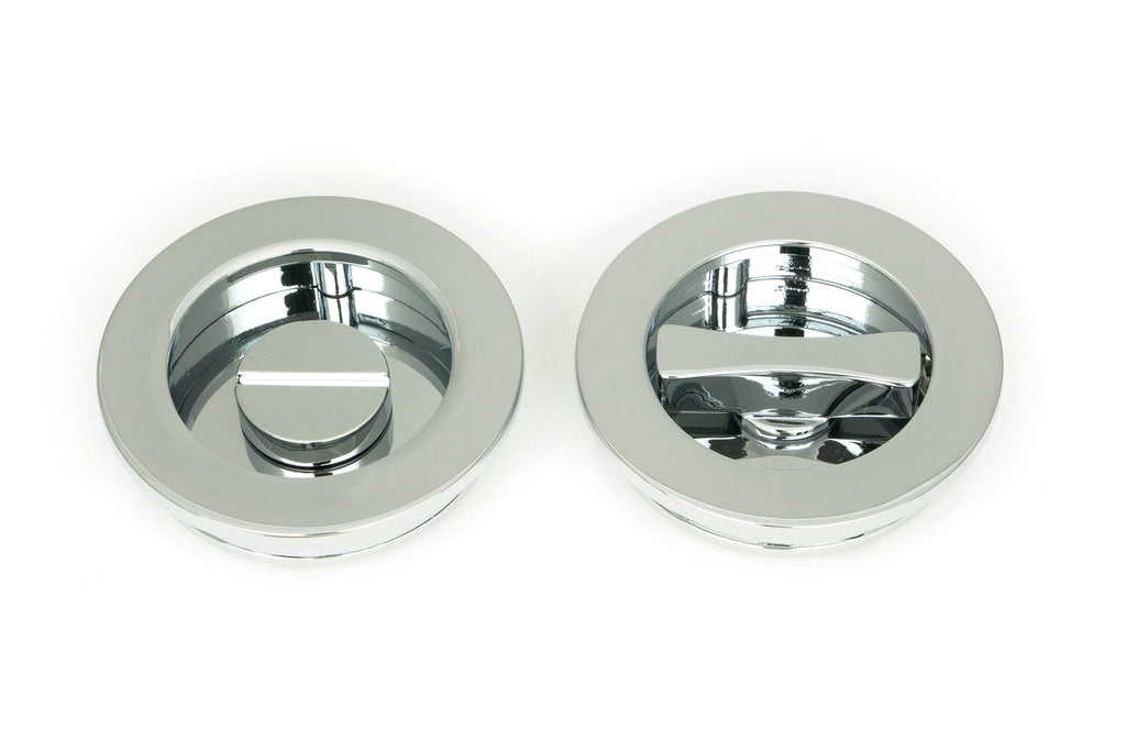 White background image of From The Anvil's Polished Chrome Plain Round Pull - Privacy Set | From The Anvil