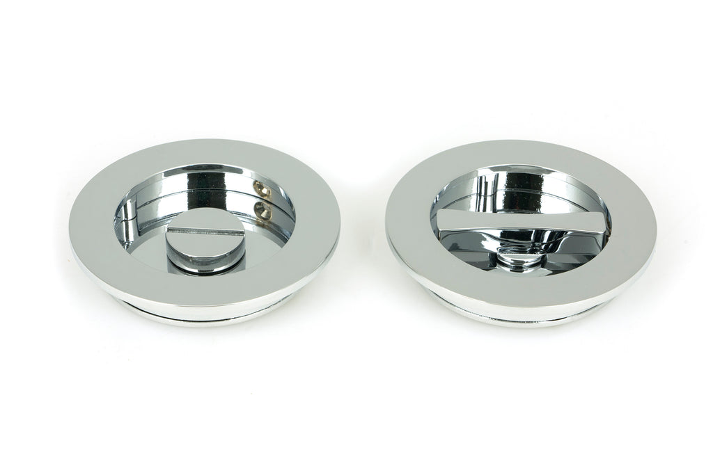 White background image of From The Anvil's Polished Chrome Plain Round Pull - Privacy Set | From The Anvil