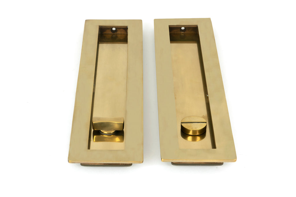 White background image of From The Anvil's Aged Brass Plain Rectangular Pull - Privacy Set | From The Anvil