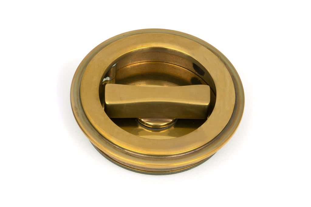 White background image of From The Anvil's Aged Brass Art Deco Round Pull - Privacy Set | From The Anvil