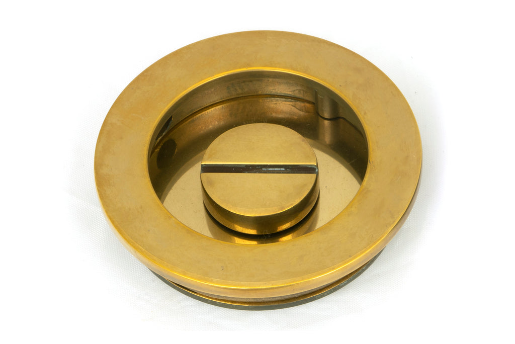 White background image of From The Anvil's Aged Brass Plain Round Pull - Privacy Set | From The Anvil