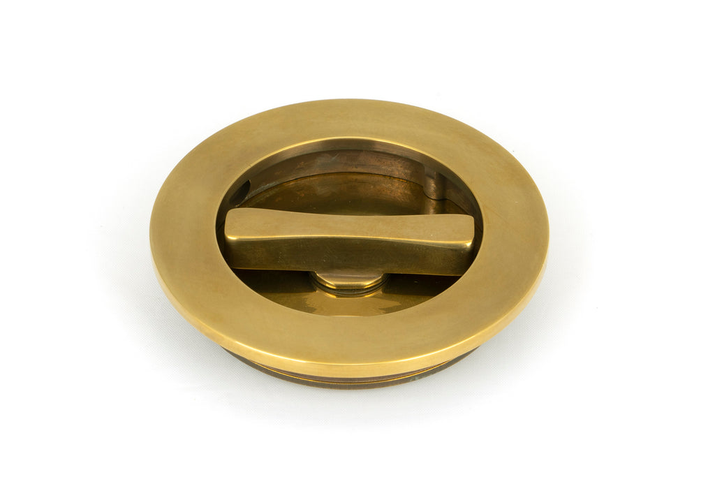 White background image of From The Anvil's Aged Brass Plain Round Pull - Privacy Set | From The Anvil