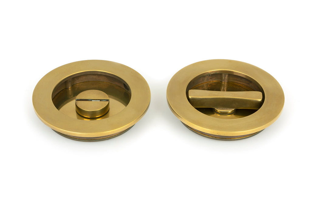 White background image of From The Anvil's Aged Brass Plain Round Pull - Privacy Set | From The Anvil