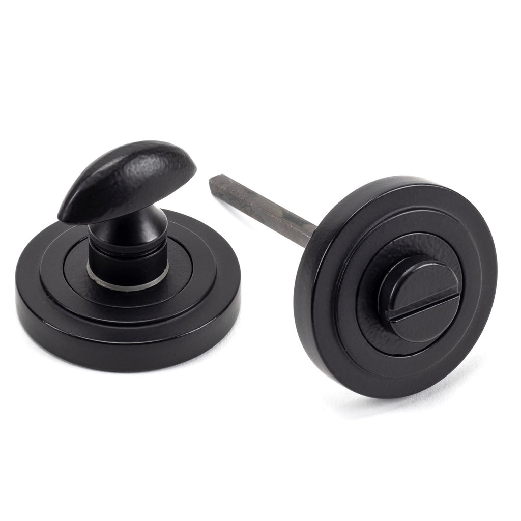 White background image of From The Anvil's Matt Black Round Thumbturn Set | From The Anvil