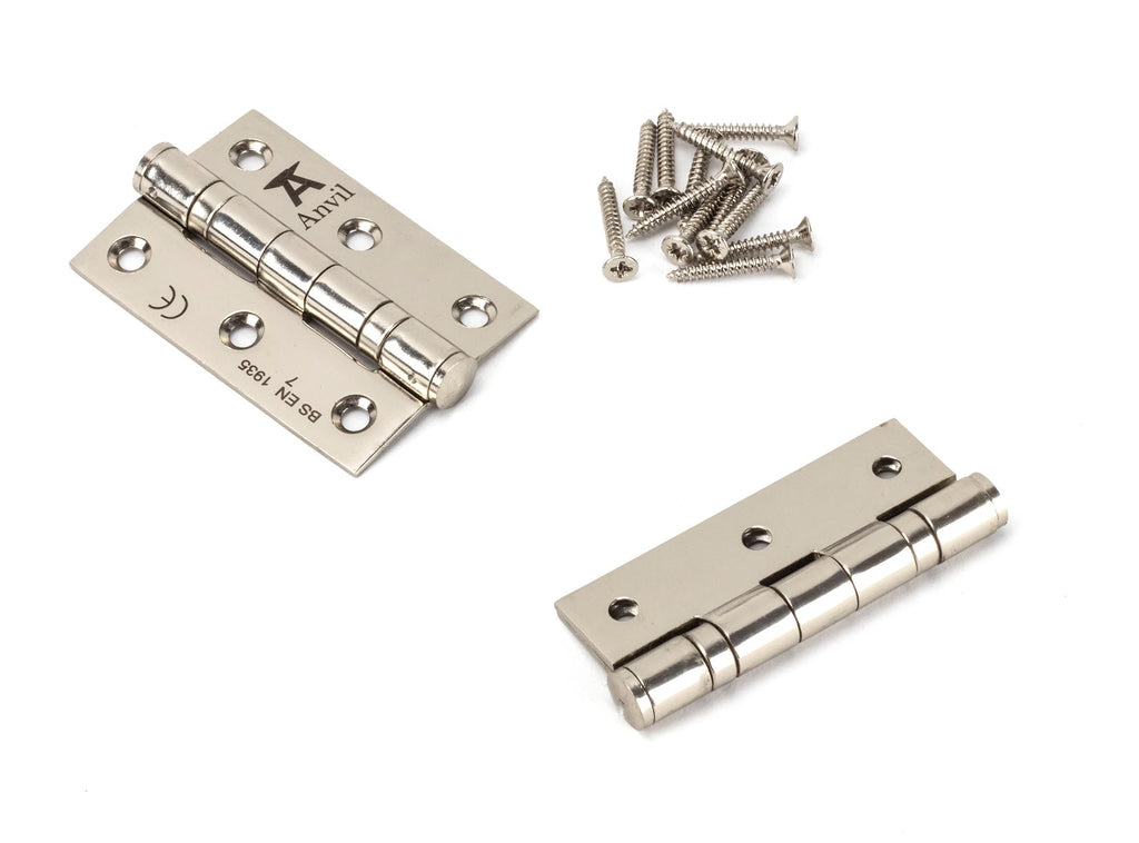 White background image of From The Anvil's Polished Nickel Ball Bearing Butt Hinge (pair) SS | From The Anvil
