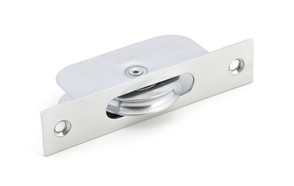 White background image of From The Anvil's Satin Chrome Square Ended Sash Pulley 75kg | From The Anvil